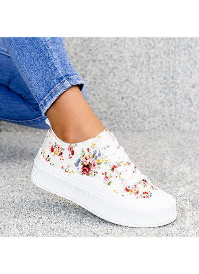 Białe Flower Sneakersy Alkmene / Buty Sportowe