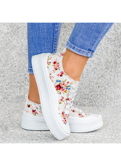 Białe Flower Sneakersy Alkmene / Buty Sportowe