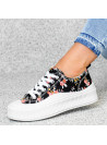 Czarne Flower Sneakersy Alkmene / Buty Sportowe