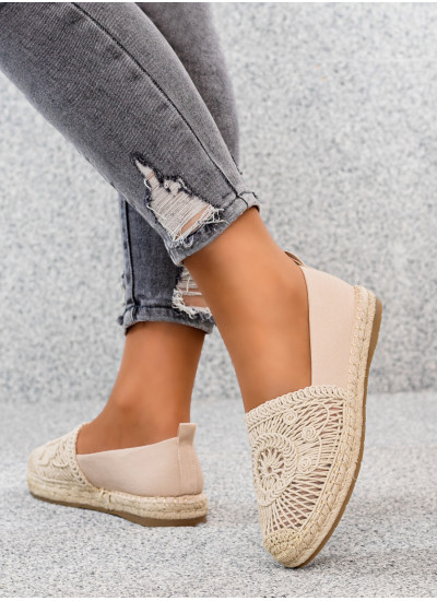 Beżowe Espadryle Balerinki Boho Enelda