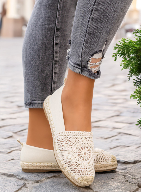 Beżowe Kremowe Espadryle Balerinki Boho Enelda